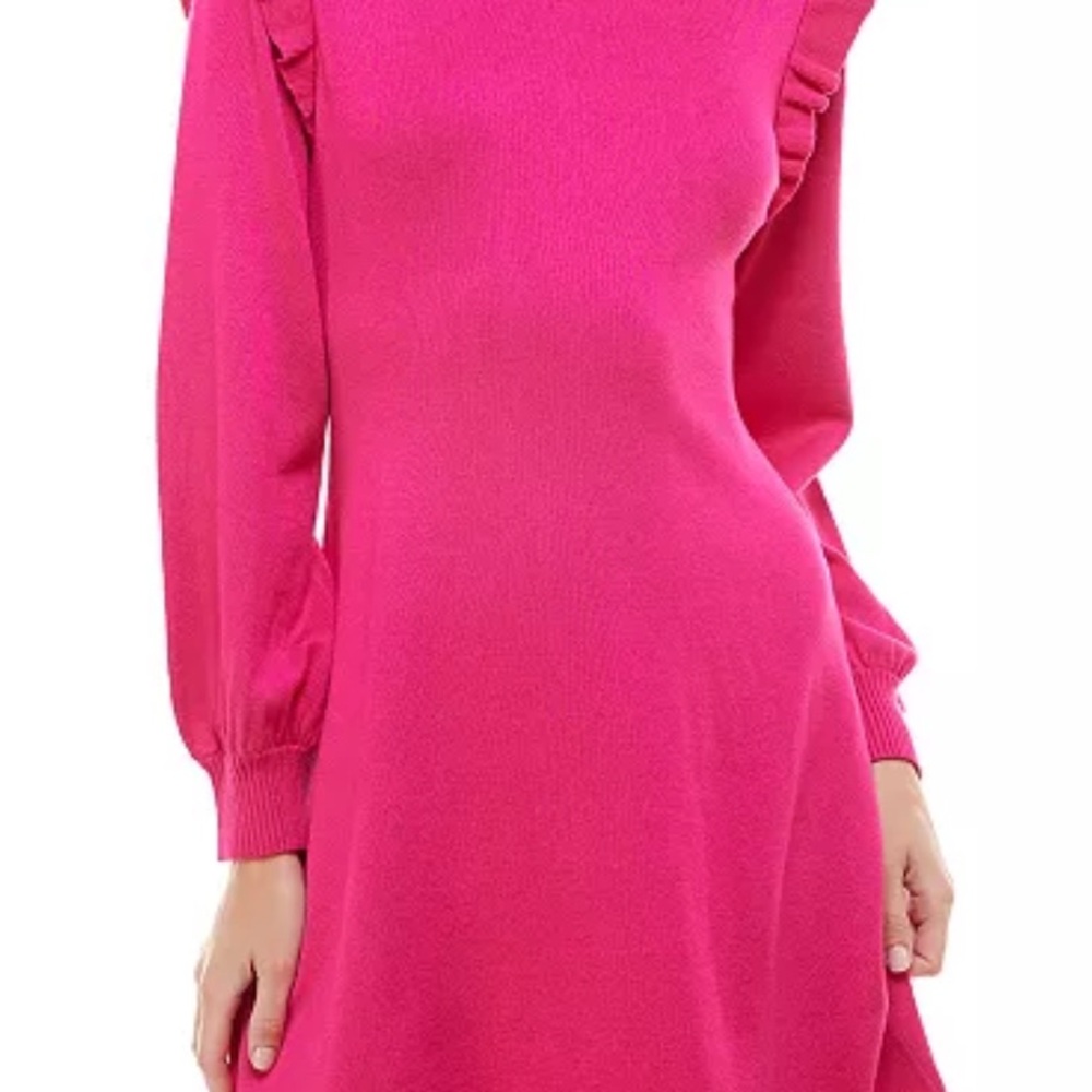 Crystal doll juniors ruffled A line sweater dress size small pink
